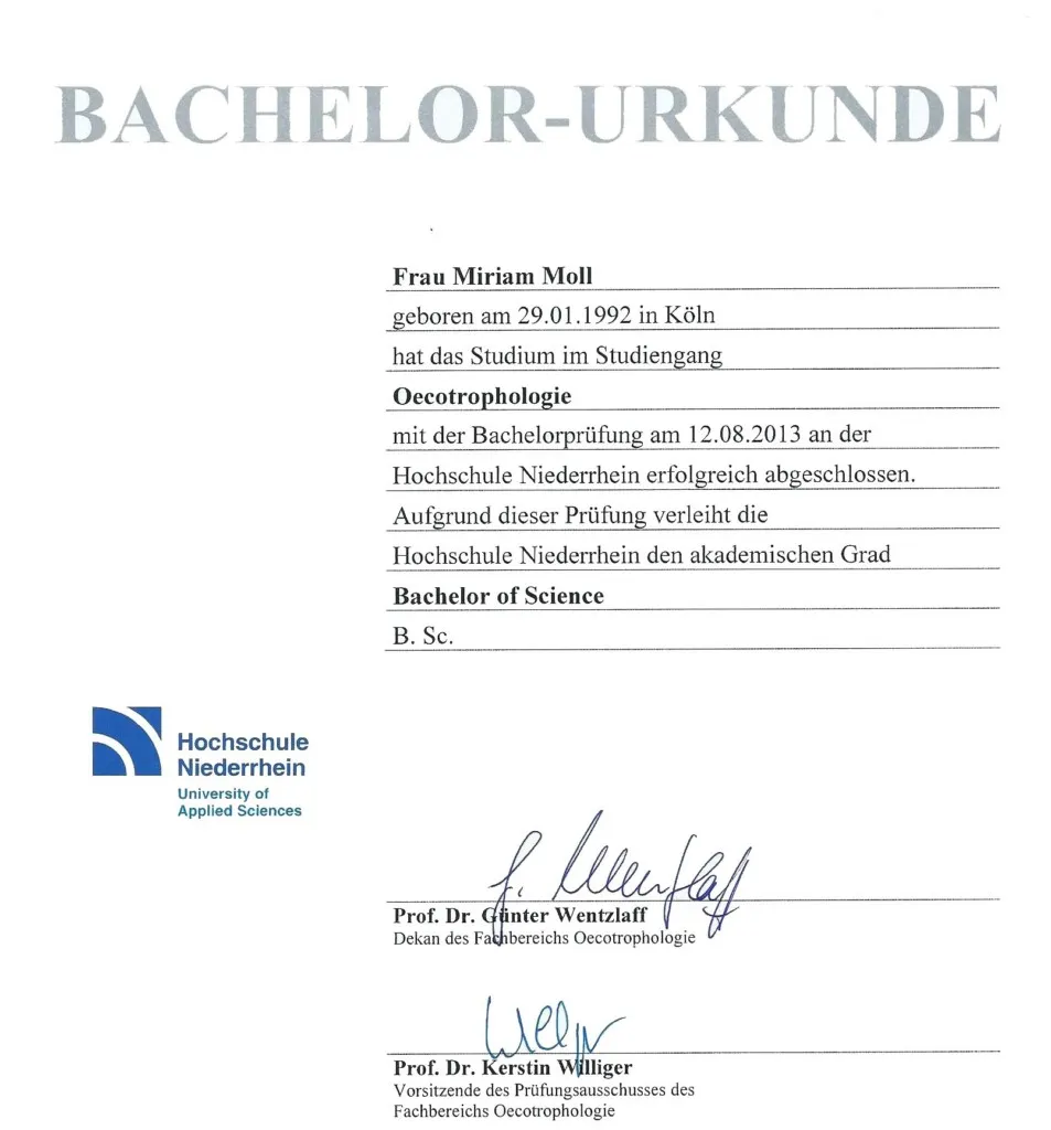 Bachelor-Urkunde Oecotrophologie